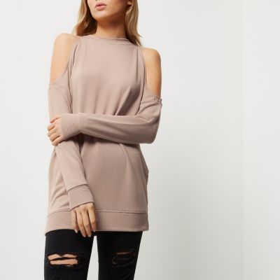 Pink cold shoulder sweater